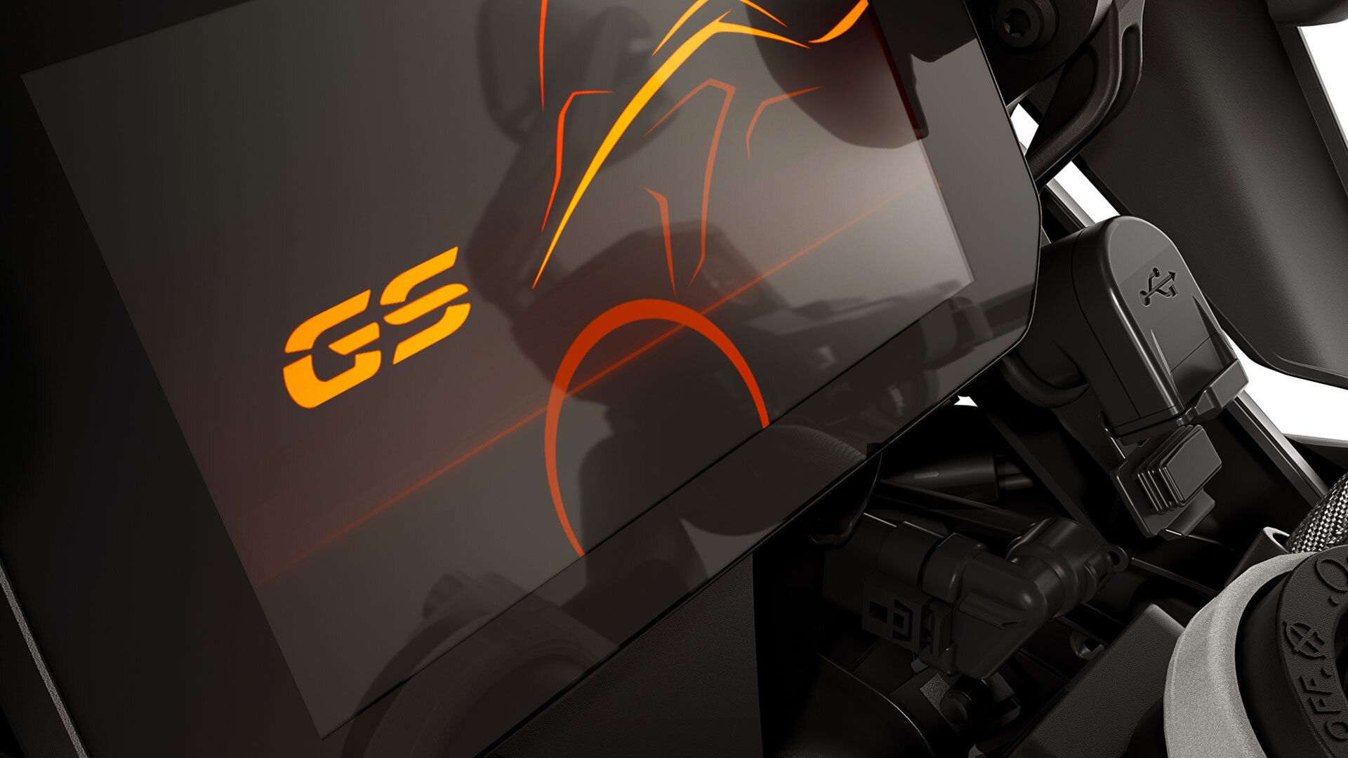 Vemos la cabina de la R 1250 GS con una pantalla TFT dominante.